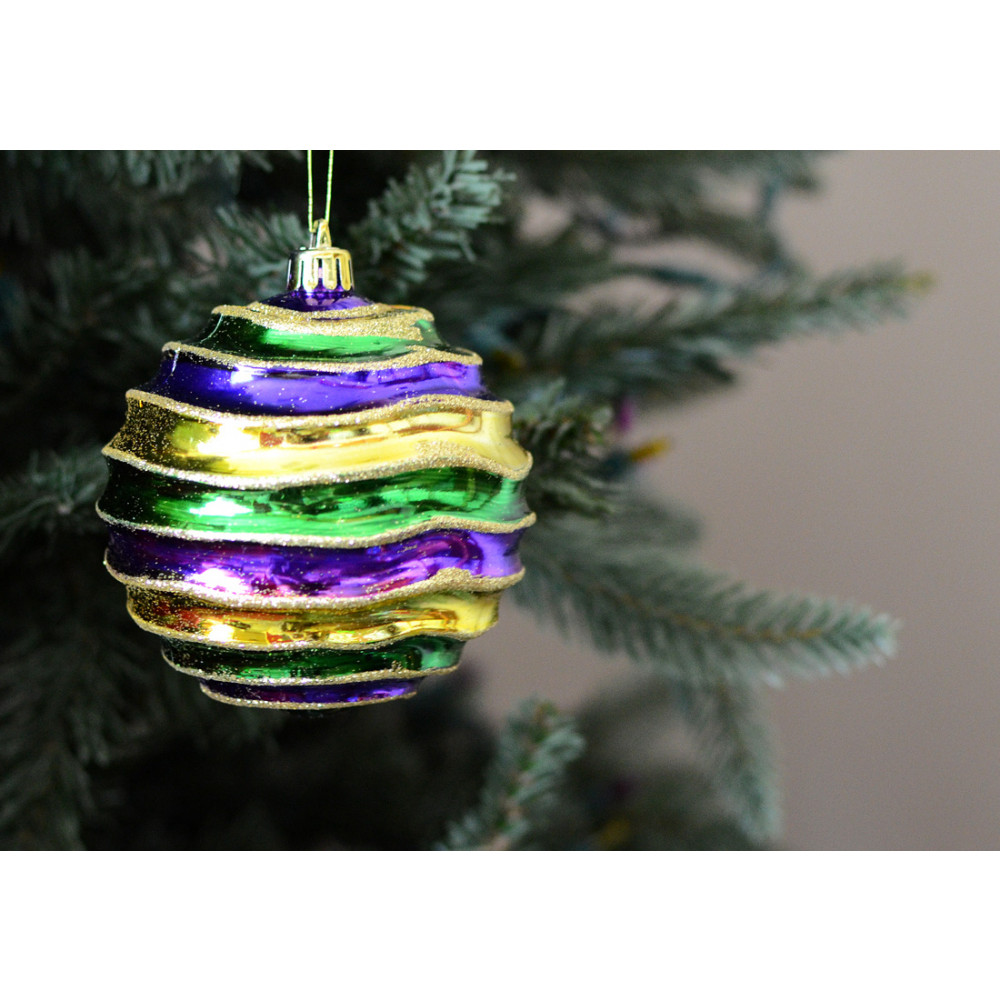 100mm Diamond Pattern Ball Ornament: Purple, Green, Gold