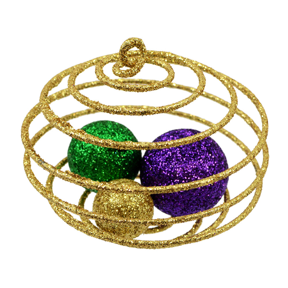 100MM Antique Plaid Ball Ornament: Mardi Gras [XH955358] 