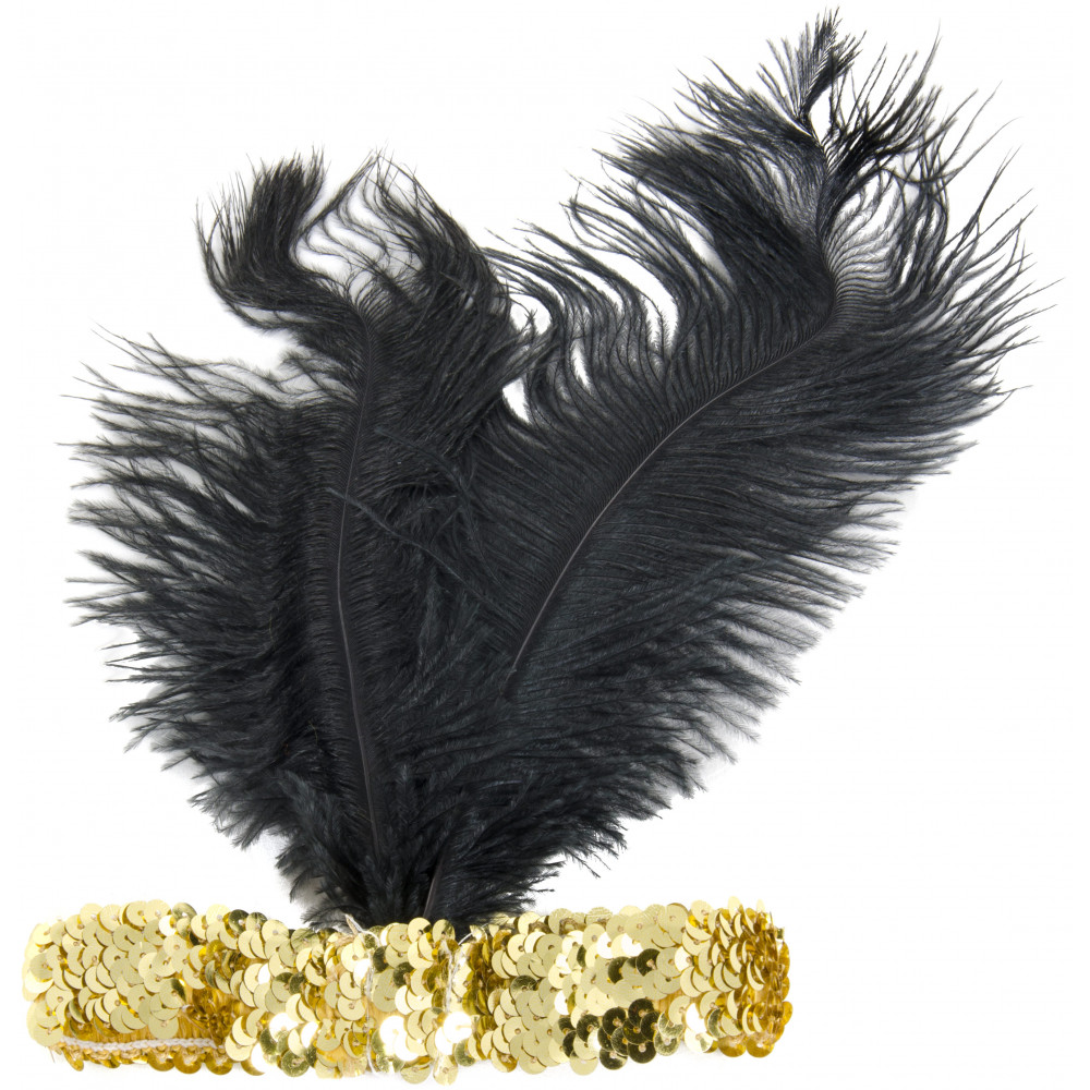 Black and Gold Ostrich Flapper Headband  1920's Feather Headpiece – Zucker  Feather Products, Inc.