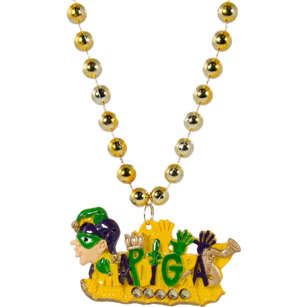 Light Up Green & Gold Mardi Gras Necklace Beads