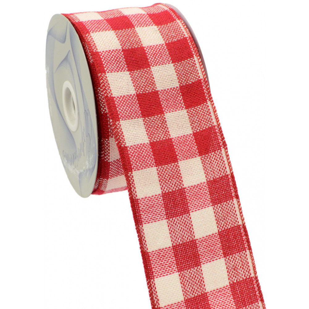 Micomon Red and White Gingham Ribbon 25 Yards Each Roll 100% Polyester (3/8, Red)