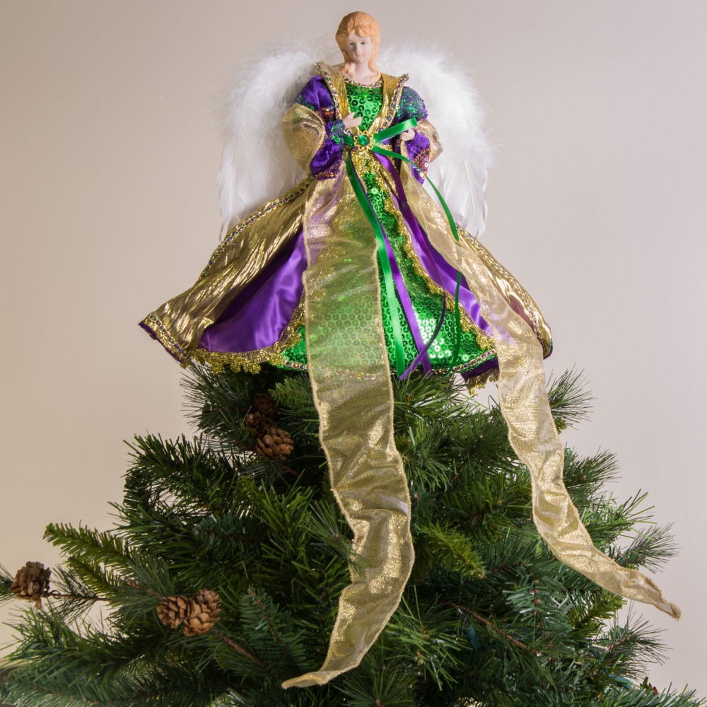 Mardi Gras Christmas Holiday Angel Tree Topper. Angel Tree Topper