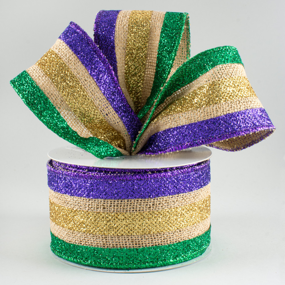 4 Glitter Stripe Ribbon: Mardi Gras (10 Yards)