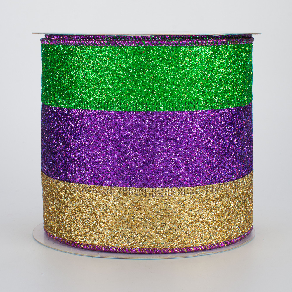 4 Glitter Stripe Ribbon: Mardi Gras (10 Yards) [47220-09-09