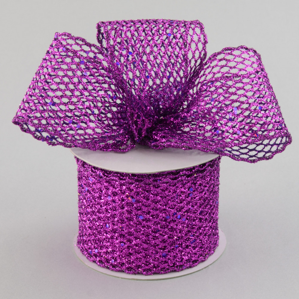 2.5 Glitter Diagonal Plaid Ribbon: Purple Mardi Gras (10 Yards)