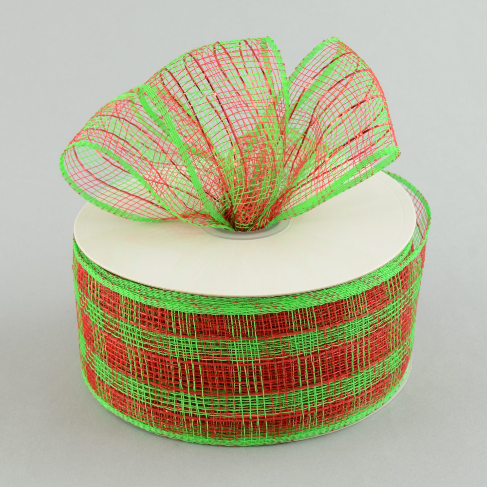 Red and Lime Plaid Deco Mesh Ribbon - Wholesale South