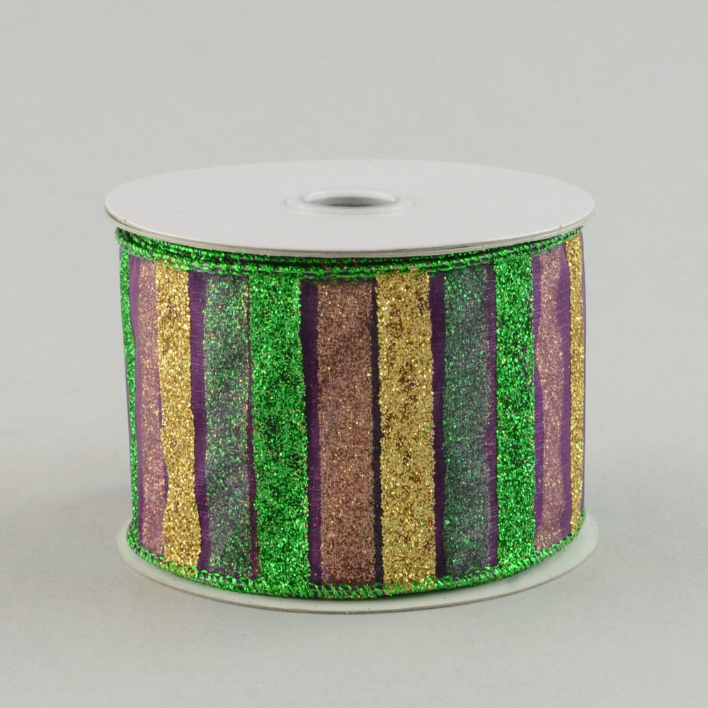 2.5 Glitter Stripe Ribbon: Mardi Gras (10 Yards) [X842340-17] 