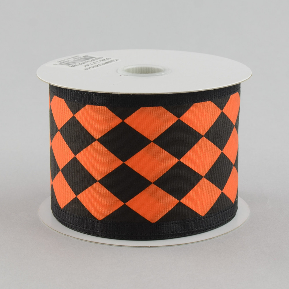 2.5” x 10 Yard Orange/Black Checkered Ribbon