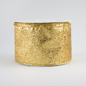 2.5" Glitter On Metallic Ribbon: Gold (10 Yards)
